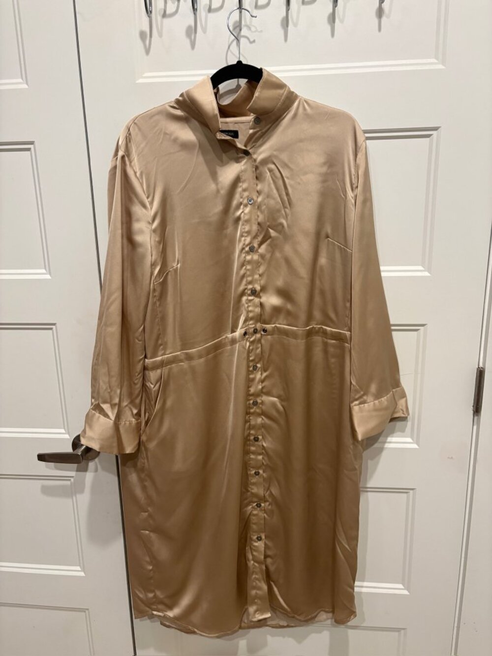Banana Republic Gold Satin Long-Sleeved Shirt Dress - XL